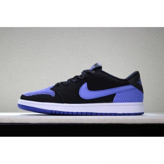 New Air Jordan 1 Low Flyknit "Royal" Black/Game Royal-White Men' - Click Image to Close