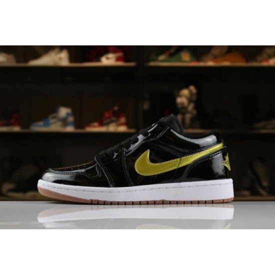 Men's and Women's Air Jordan 1 Low "Patent Leather" Black/Gold-W - Click Image to Close