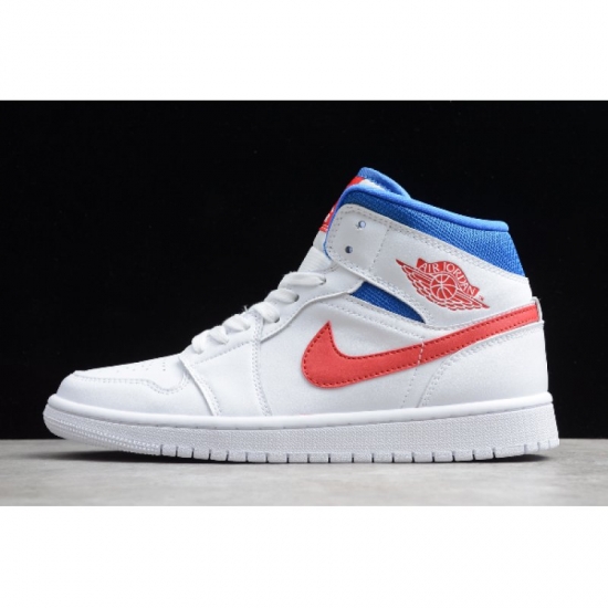 2020 Air Jordan 1 Mid "USA" White/University Red-Game Royal BQ64 - Click Image to Close