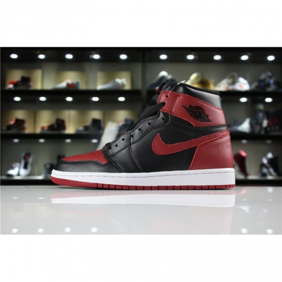 Men's Air Jordan 1 High OG "Banned" Black/Varsity Red-White 5550 - Click Image to Close
