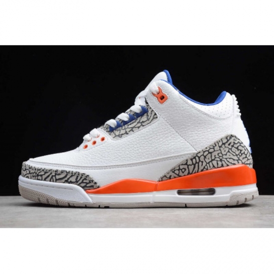 2019 Air Jordan 3 Retro "Knicks" White/Old Royal-University Oran - Click Image to Close