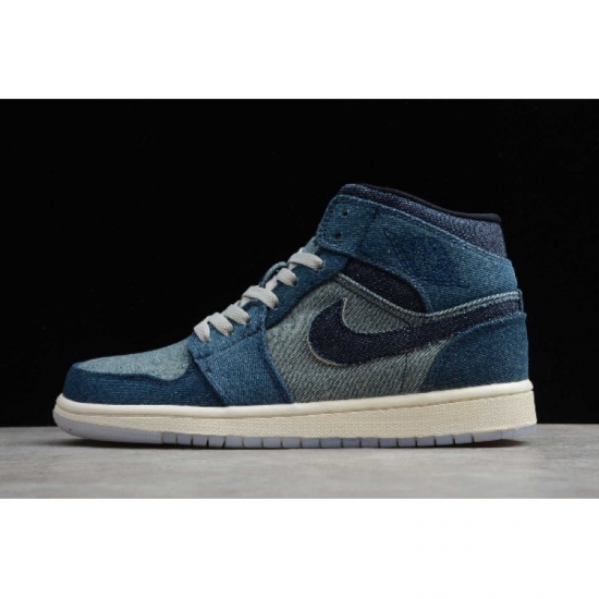 2020 Air Jordan 1 Mid White Transparent Blue/Dark Blue 852542-00 - Click Image to Close