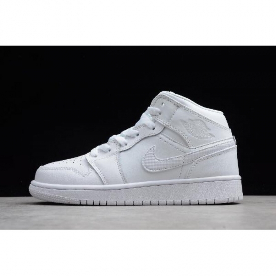 Women's Air Jordan 1 Mid GS White/Pure Platinum 554724-104 - Click Image to Close