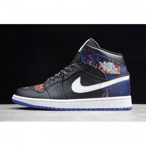 2019 Air Jordan 1 Mid SE "Tiger Print" Black/White-Rush Violet A