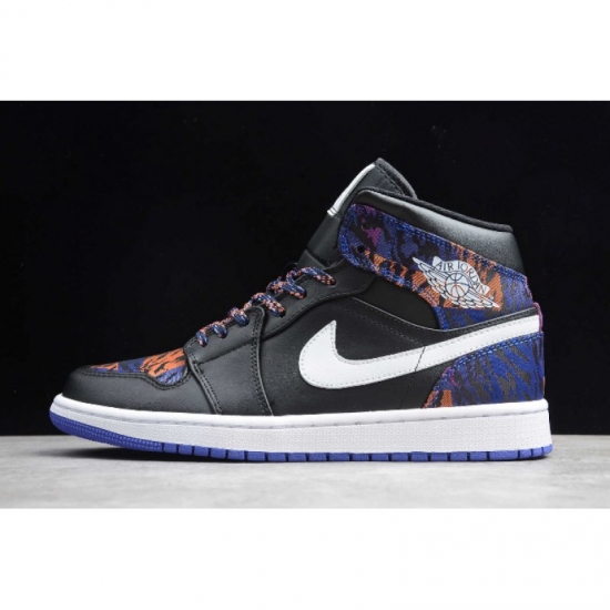 2019 Air Jordan 1 Mid SE "Tiger Print" Black/White-Rush Violet A - Click Image to Close