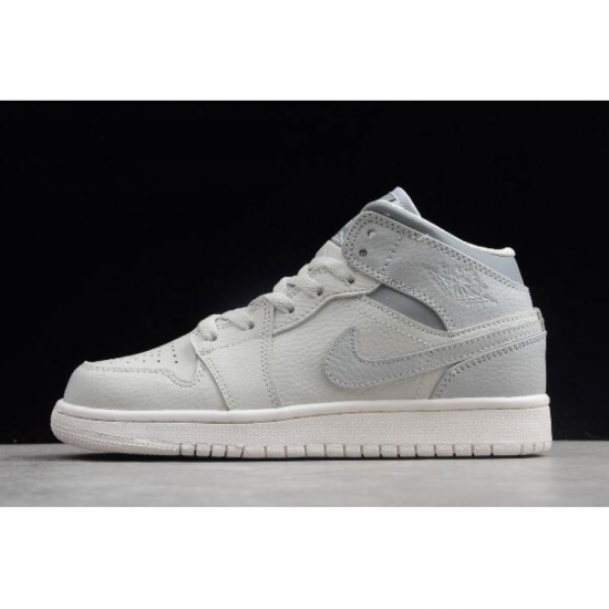 Air Jordan 1 Mid GS Light Bone/Grey 554725-053 - Click Image to Close