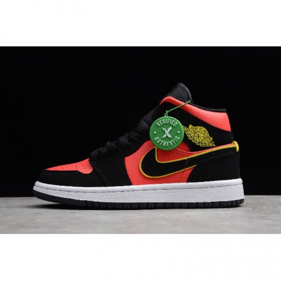 Air Jordan 1 Mid "Hot Punch" Black/Volt-Hot Punch BQ6472-006 - Click Image to Close