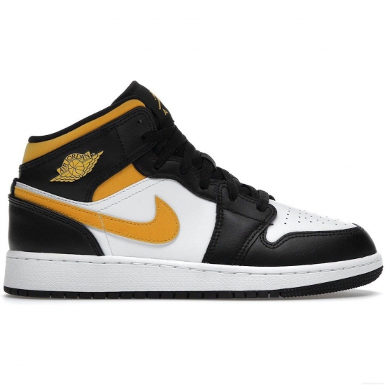 Jordan 1 Mid White Pollen Black (GS) - Click Image to Close