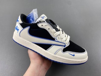 Stussy Air Jordan 1 Low three-party joint black and white blue