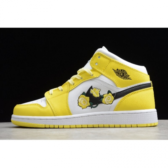 2020 Air Jordan 1 Mid SE GS Rose Patch Dynamic Yellow AV5174-700 - Click Image to Close