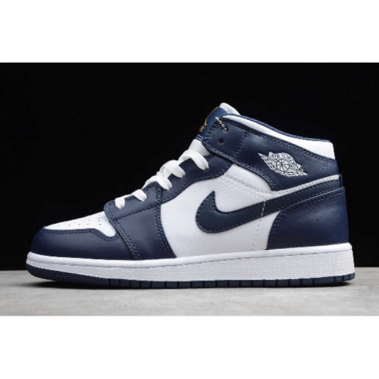 2019 Air Jordan 1 Mid "Obsidian" White/Obsidian-Metallic Gold 55 - Click Image to Close