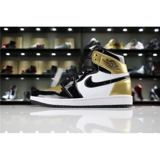Mens and Womens Air Jordan 1 Retro High OG NRG "Gold Toe" Black/ - Click Image to Close
