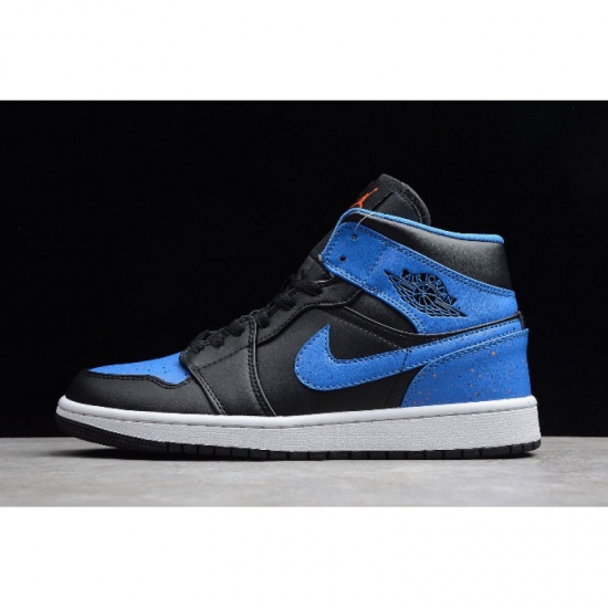 Air Jordan 1 Mid "Royal Paint Splatter" Black/Signal Blue-Orange - Click Image to Close