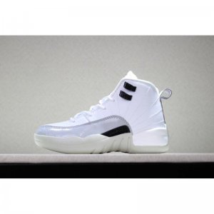 Kid's Air Jordan 12 "Barons" White/Black-Wolf Grey
