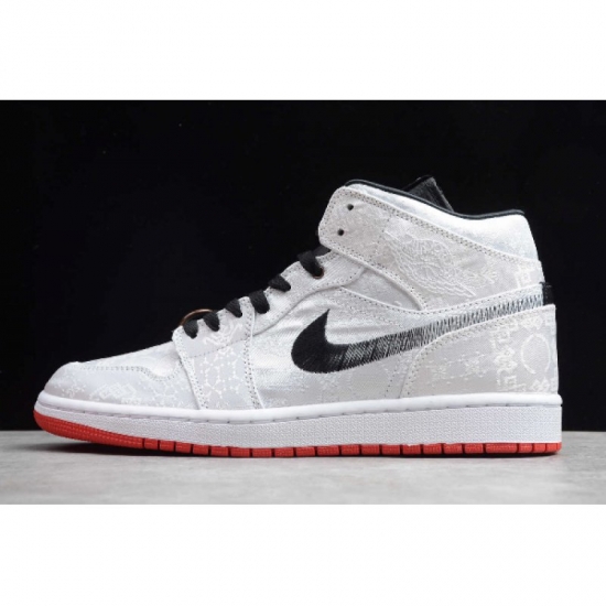 2019 CLOT x Air Jordan 1 Mid SE "Fearless" Grey/Black-Red CU2804 - Click Image to Close