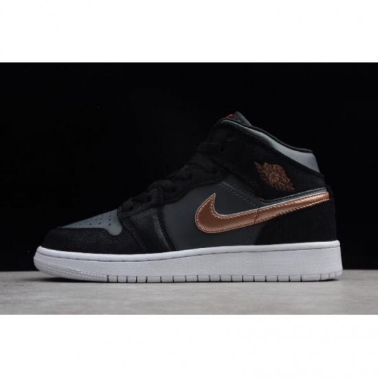 2018 Womens Air Jordan 1 Mid GS Black/Metallic Gold-White For Sa - Click Image to Close