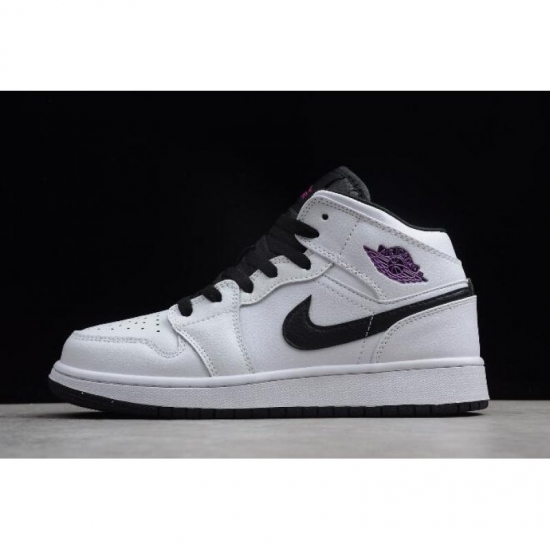 Air Jordan 1 Mid GS White/Black-Purple 555112-138 - Click Image to Close