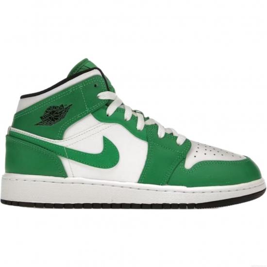 Jordan 1 Mid Lucky Green (GS) - Click Image to Close