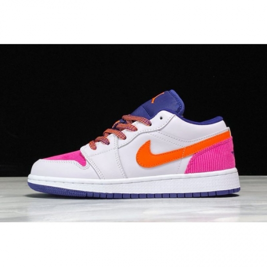 2020 Air Jordan 1 Low GS "Pink Corduroy" White/Navy/Pink/Orange - Click Image to Close