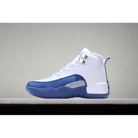 Kid's Air Jordan 12 "French Blue" White/French Blue-Metallic Sil - Click Image to Close