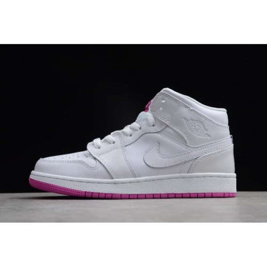 Air Jordan 1 Mid GS White/Fuchsia Blast 555112-100 - Click Image to Close