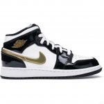 Jordan 1 Mid Patent Black White Gold (GS)