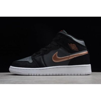 2018 Womens Air Jordan 1 Mid GS Black/Metallic Gold-White For Sa