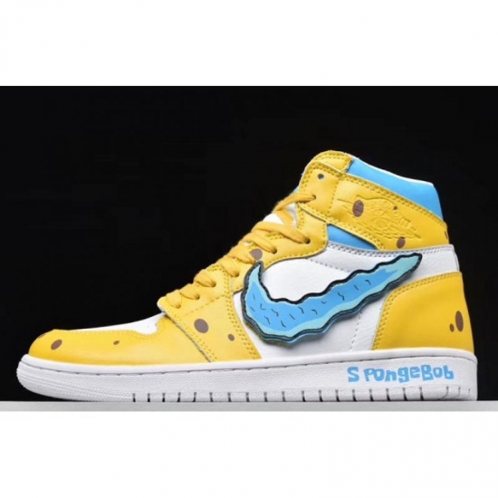 2019 Nike Air Jordan 1 AJ1 "SpongeBob" Yellow/White-Blue 556298- - Click Image to Close