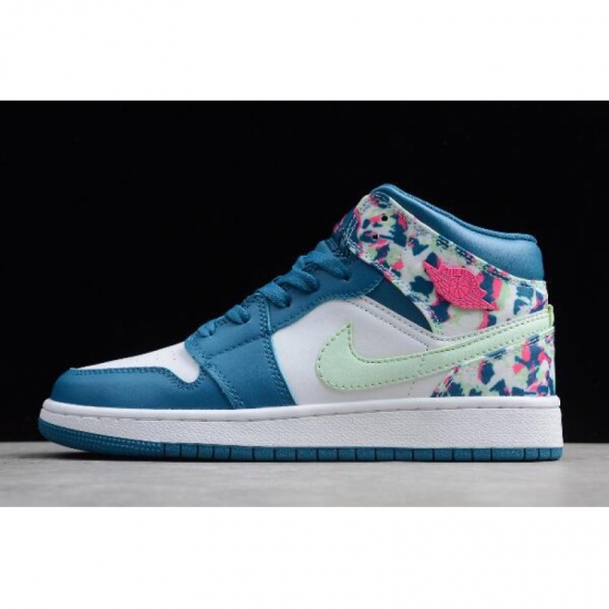 2019 Air Jordan 1 Mid GS White/Blue-Pink-Green 555112-300 - Click Image to Close