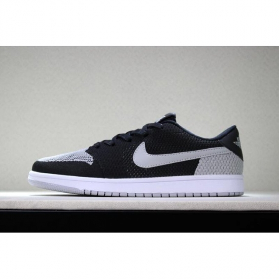 New Air Jordan 1 Low Flyknit "Shadow" Black/Wolf Grey-White Men' - Click Image to Close