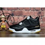 Kid's Air Jordan 4 "Black Gold" Black/White-Gum Light Brown For